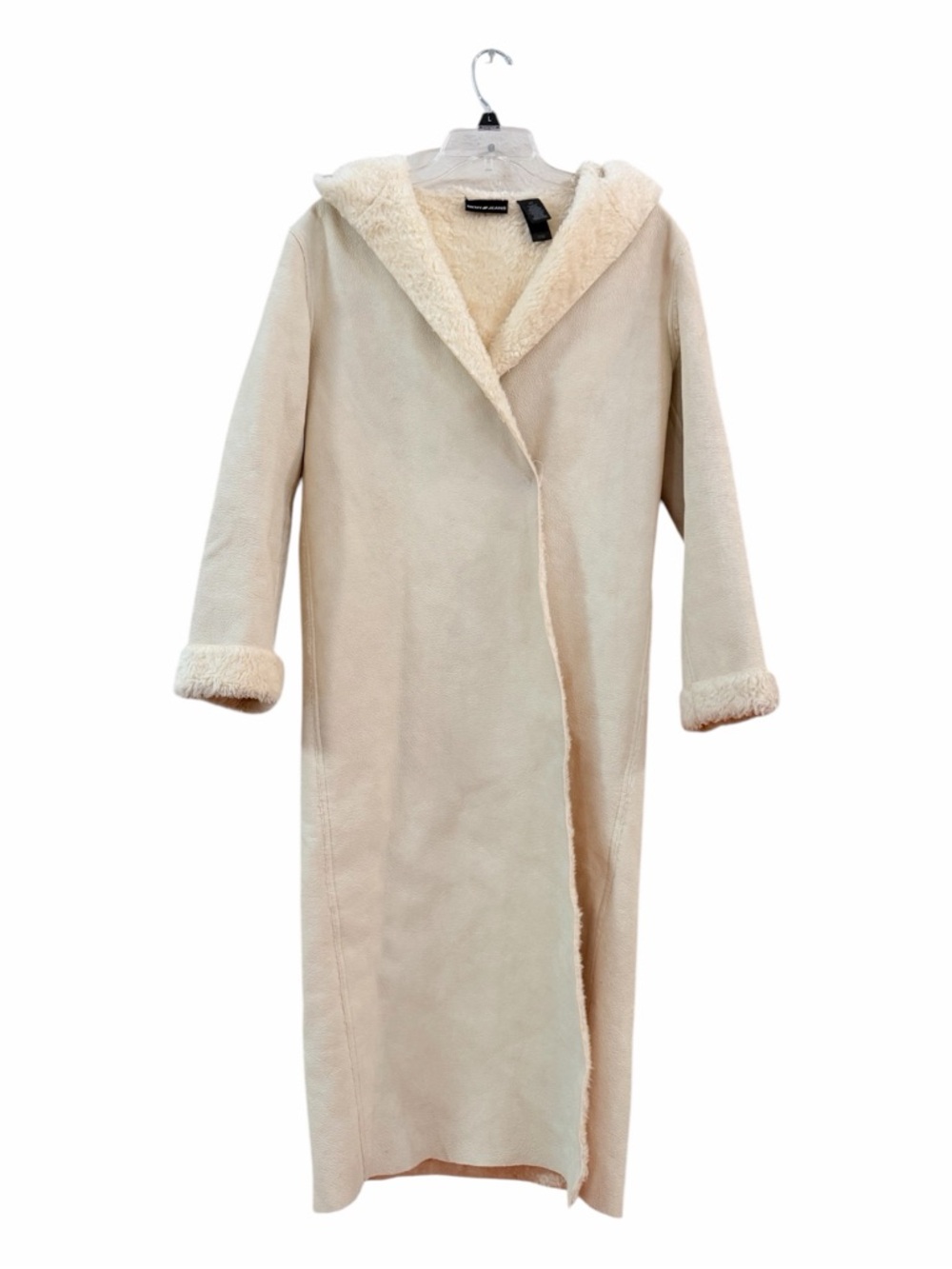 DKNY jean ivory faux leather long jacket